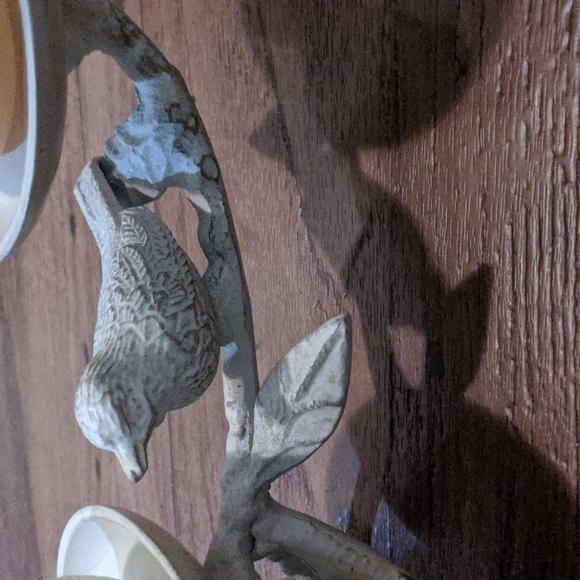 Candle Stand Whitewashed Bird  w/3 Pear Designed Candles - Picture 5 of 12